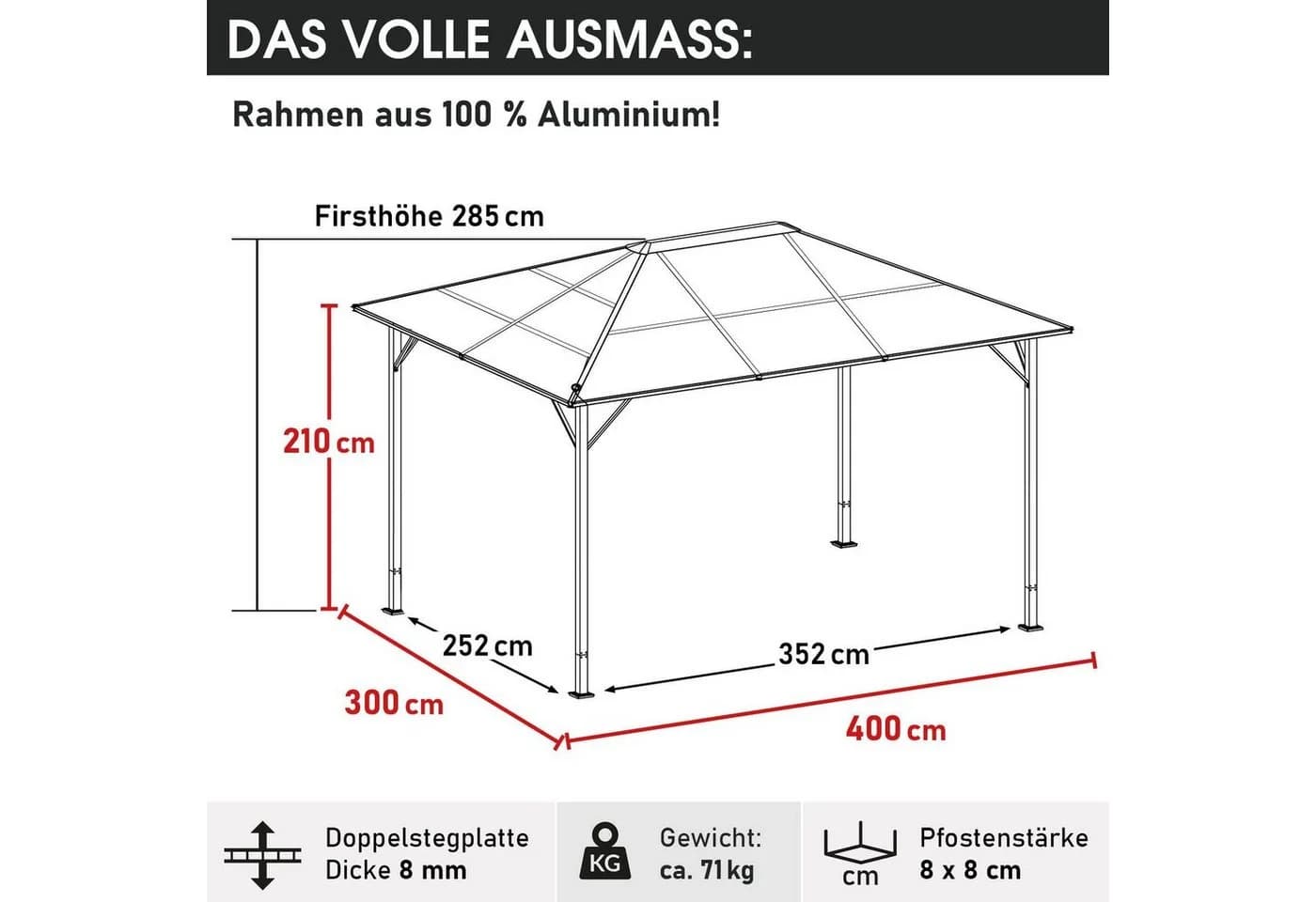 BRAST Pavillon Premium Aluminium Grau Anthrazit mit Moskitonetz - Bild 3