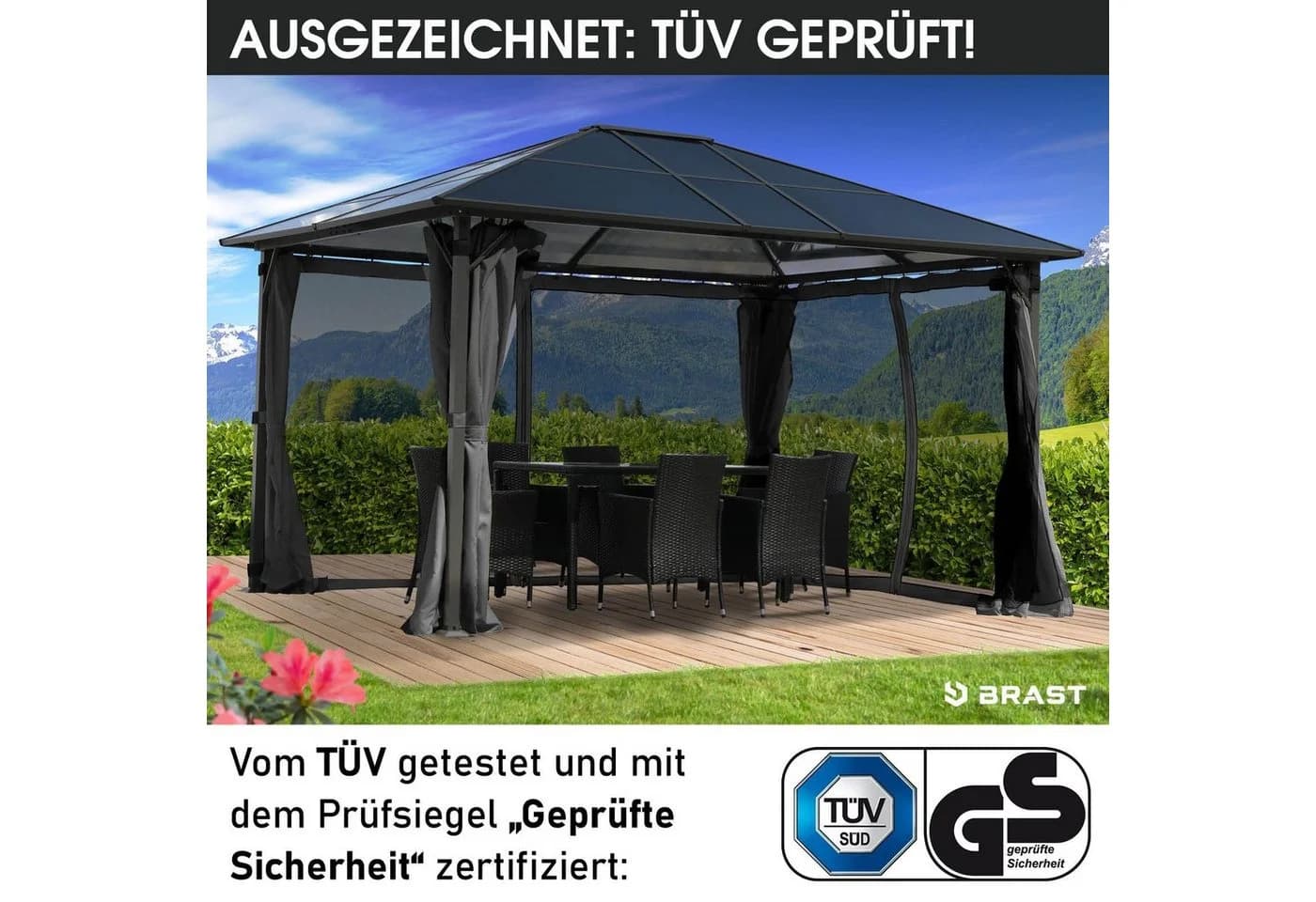 BRAST Pavillon Premium Aluminium Grau Anthrazit mit Moskitonetz - Bild 4