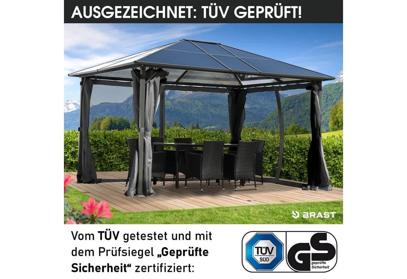 BRAST Premium Aluminium Gartenpavillon Grau mit Moskitonetz und LED - Bild 4