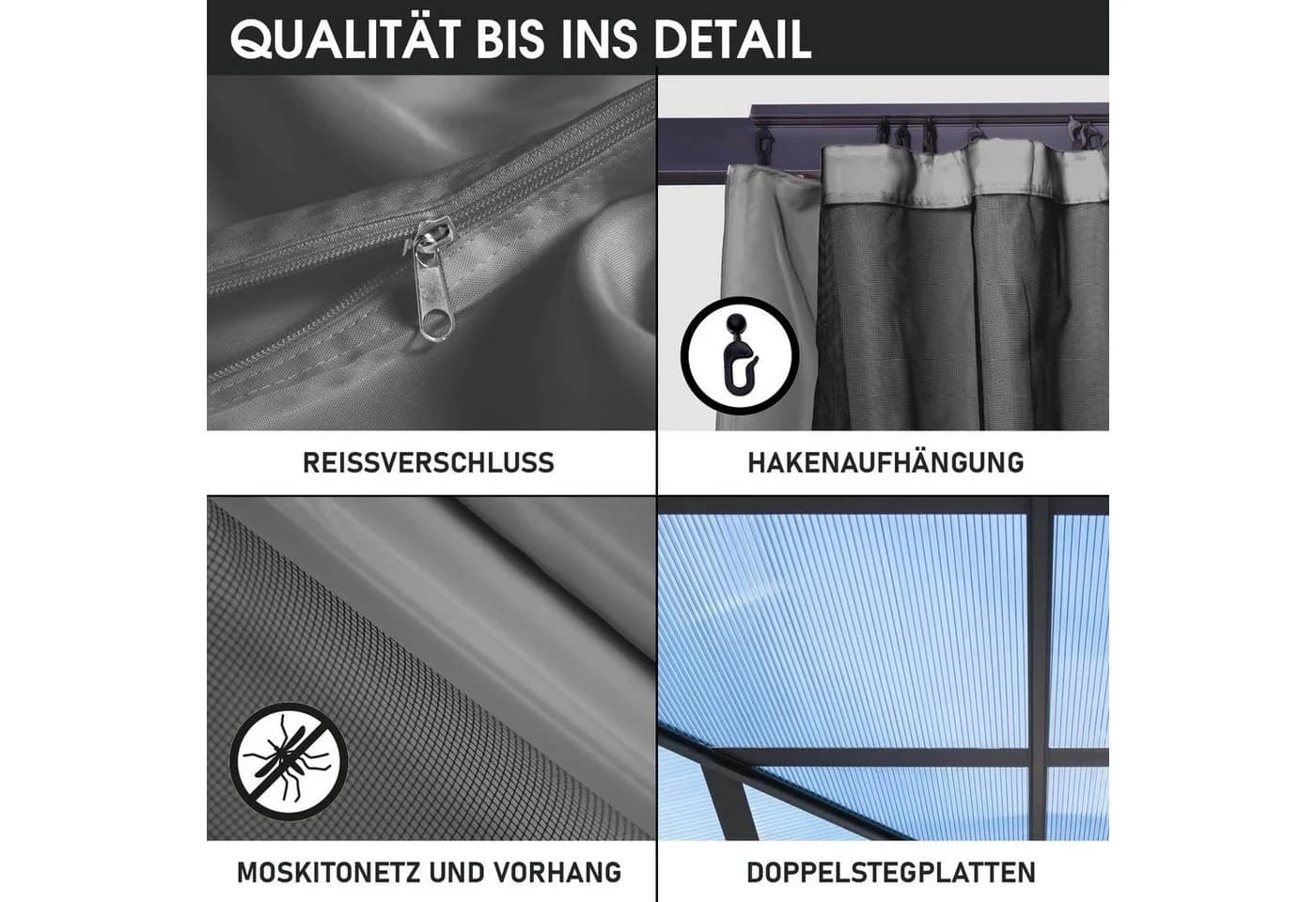 BRAST Aluminium Pavillon Pagode mit festem Dach und LED-Option - Bild 5