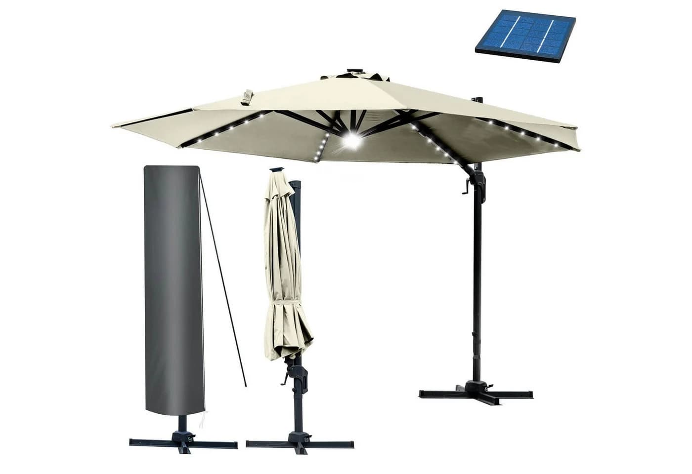 BRAST Ampelschirm Alu Ø300cm Beige mit LED & Schutzhülle - Bild 2