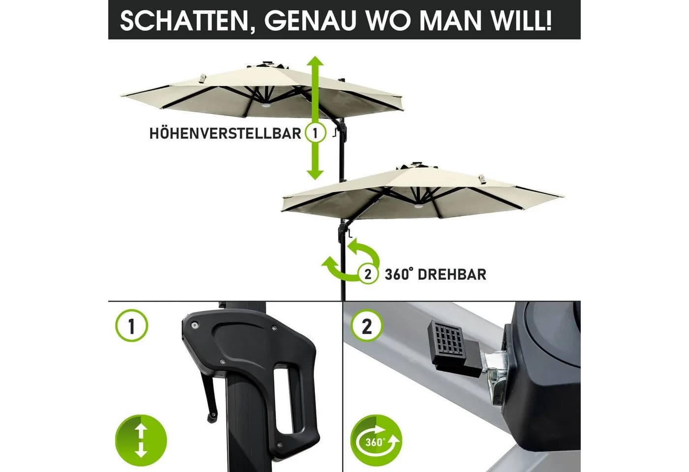 BRAST Ampelschirm Alu Ø300cm Beige mit LED & Schutzhülle - Bild 5