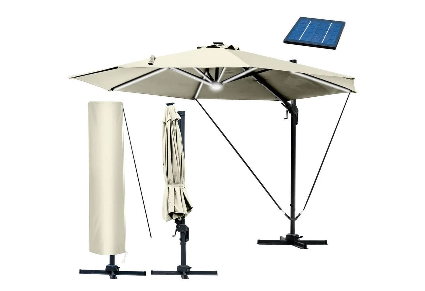 BRAST Ampelschirm 360cm Beige mit LED & Solar - Bild 2