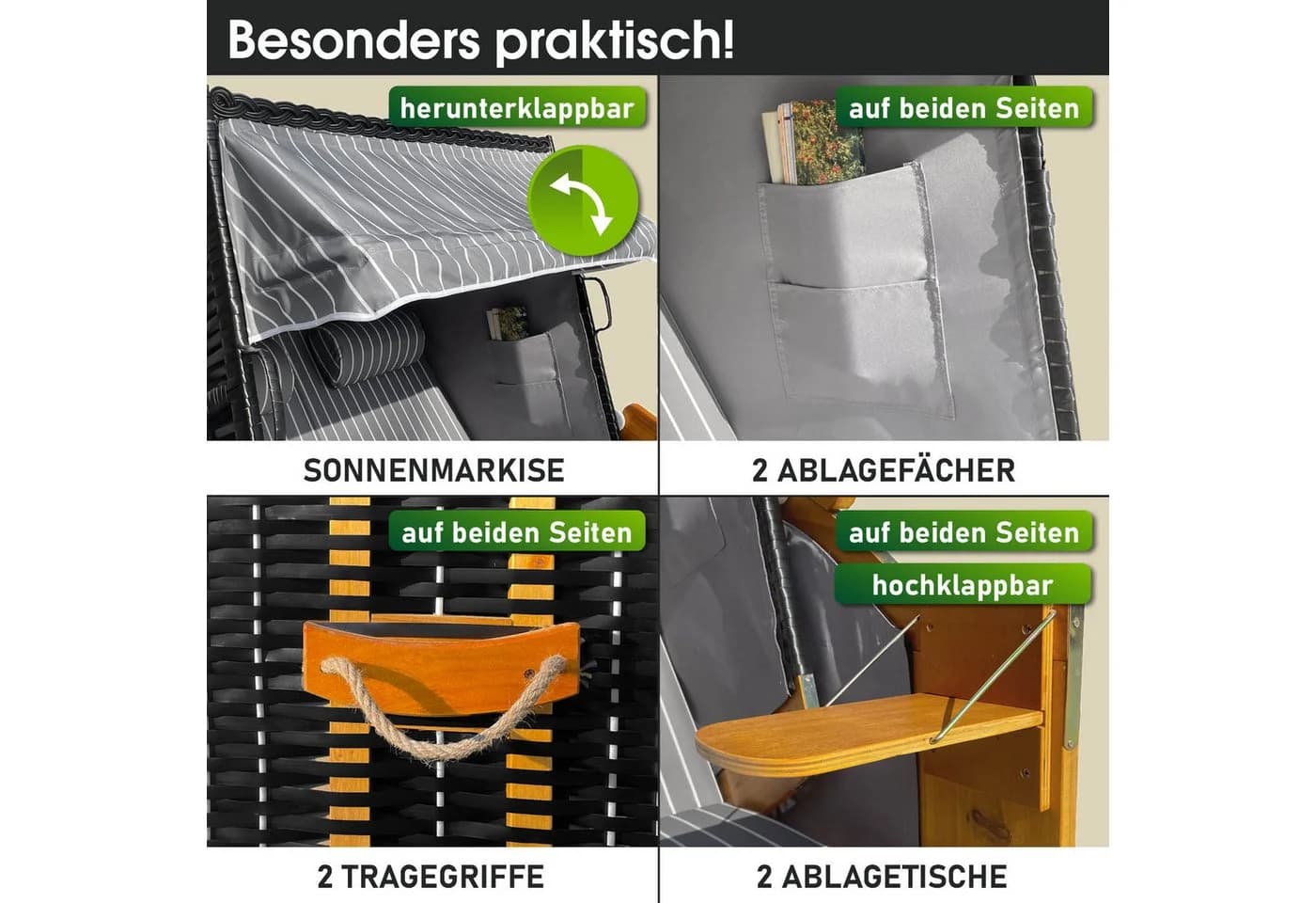 BRAST Strandkorb Rügen Deluxe Volllieger 2-Sitzer Grau Polyrattan - Bild 5