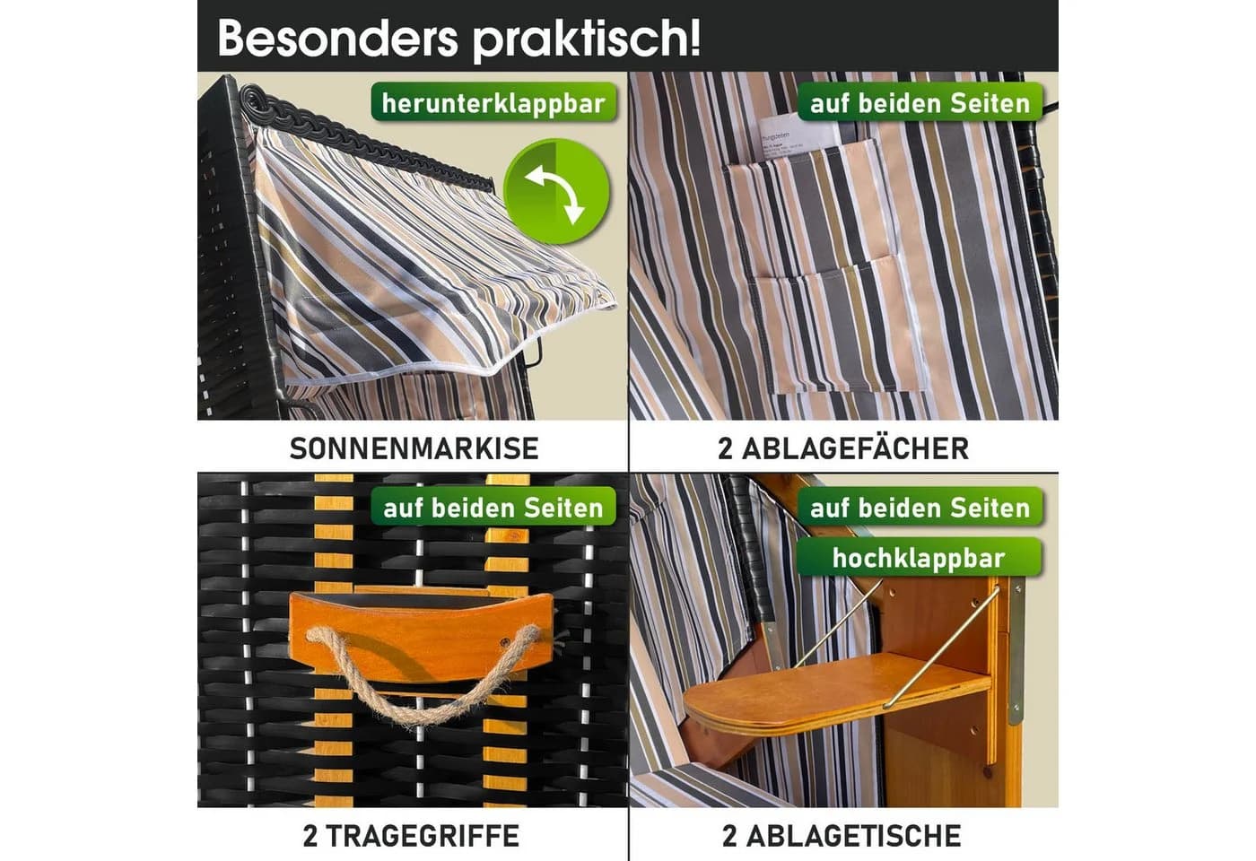 BRAST Strandkorb Rügen Deluxe 2-Sitzer mit verstellbarer Lehne - Bild 5