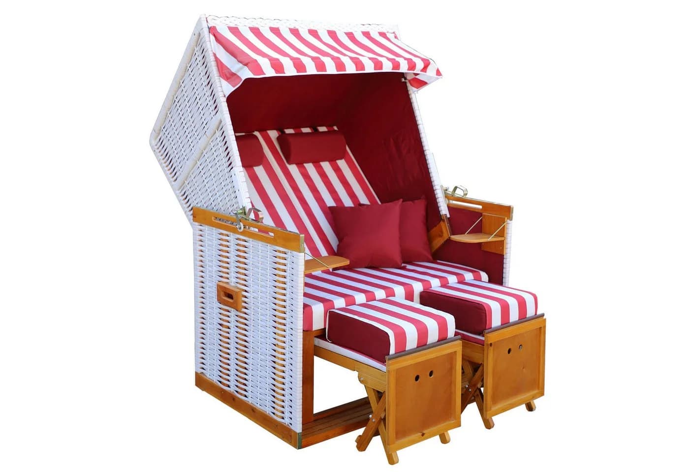 BRAST Strandkorb Norderney Deluxe Weiß/Rot 2-Sitzer - Bild 2