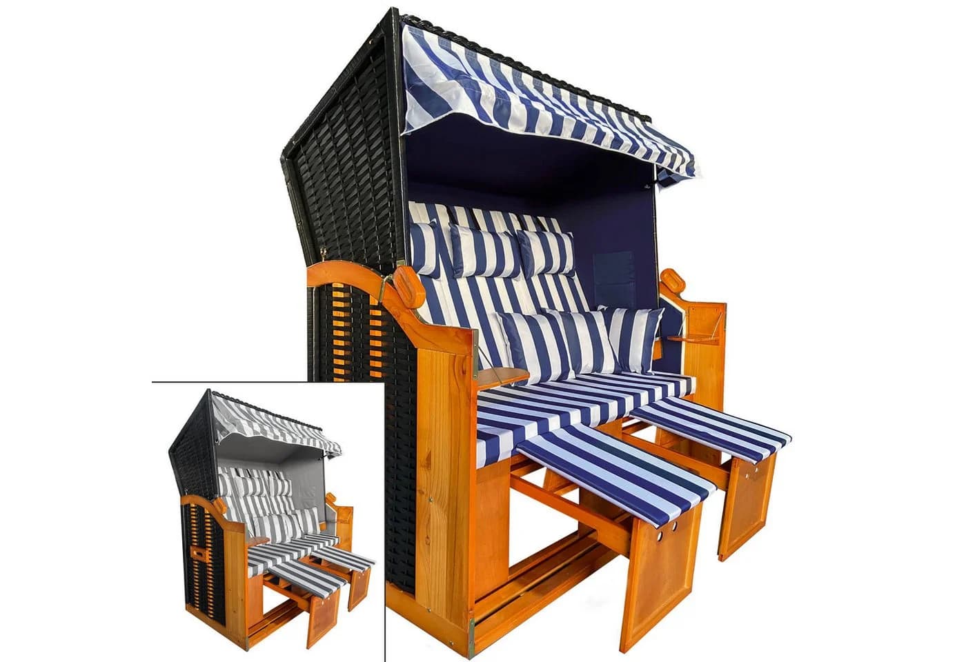 BRAST Strandkorb 3-Sitzer XL Blau/Weiß Polyrattan - Bild 2