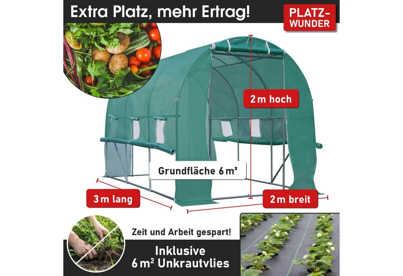 BRAST Foliengewächshaus 2x3m Grün UV-stabilisierte Gitterschutzfolie - Bild 3