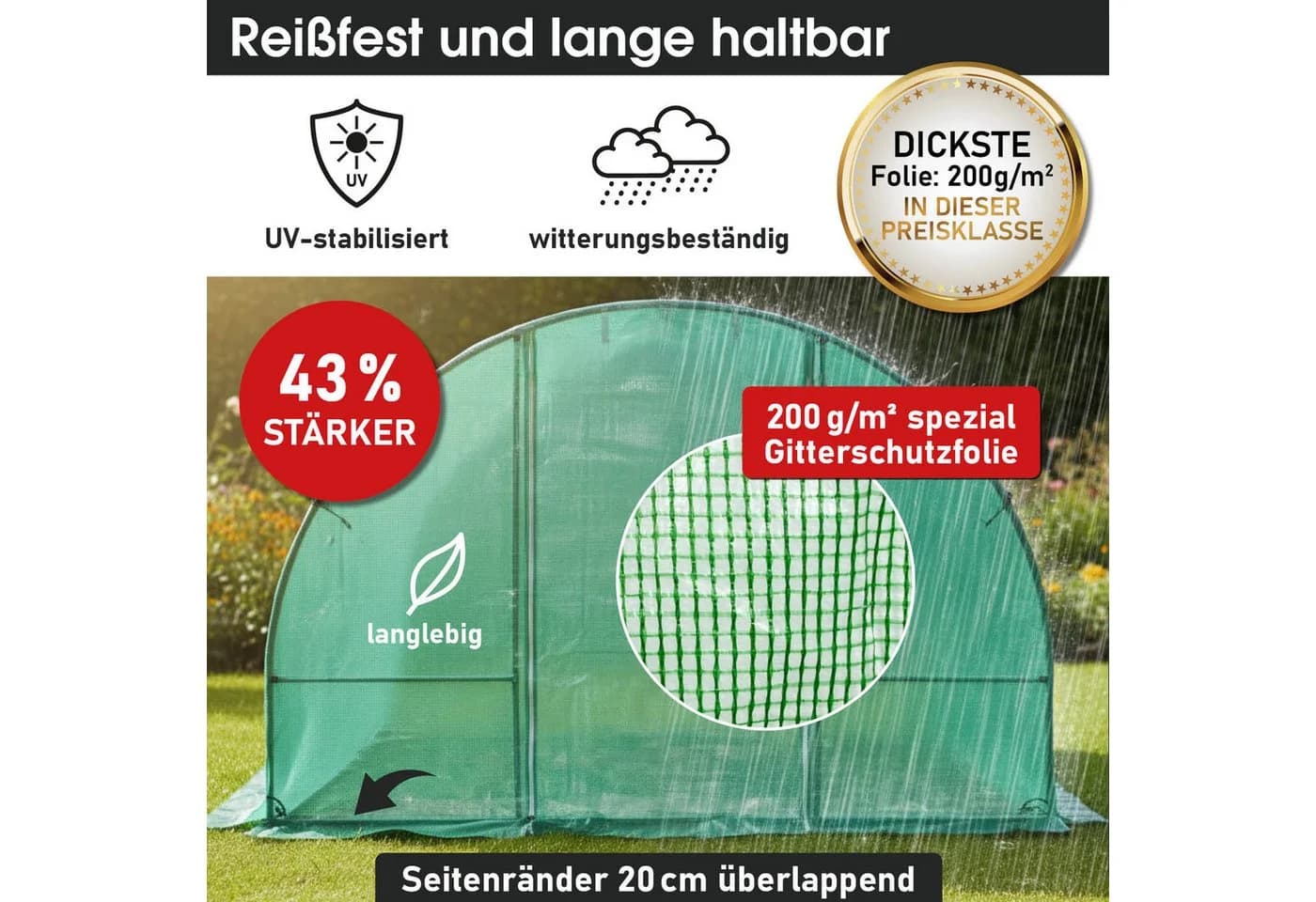 BRAST Foliengewächshaus 2x3m Grün UV-stabilisierte Gitterschutzfolie - Bild 5