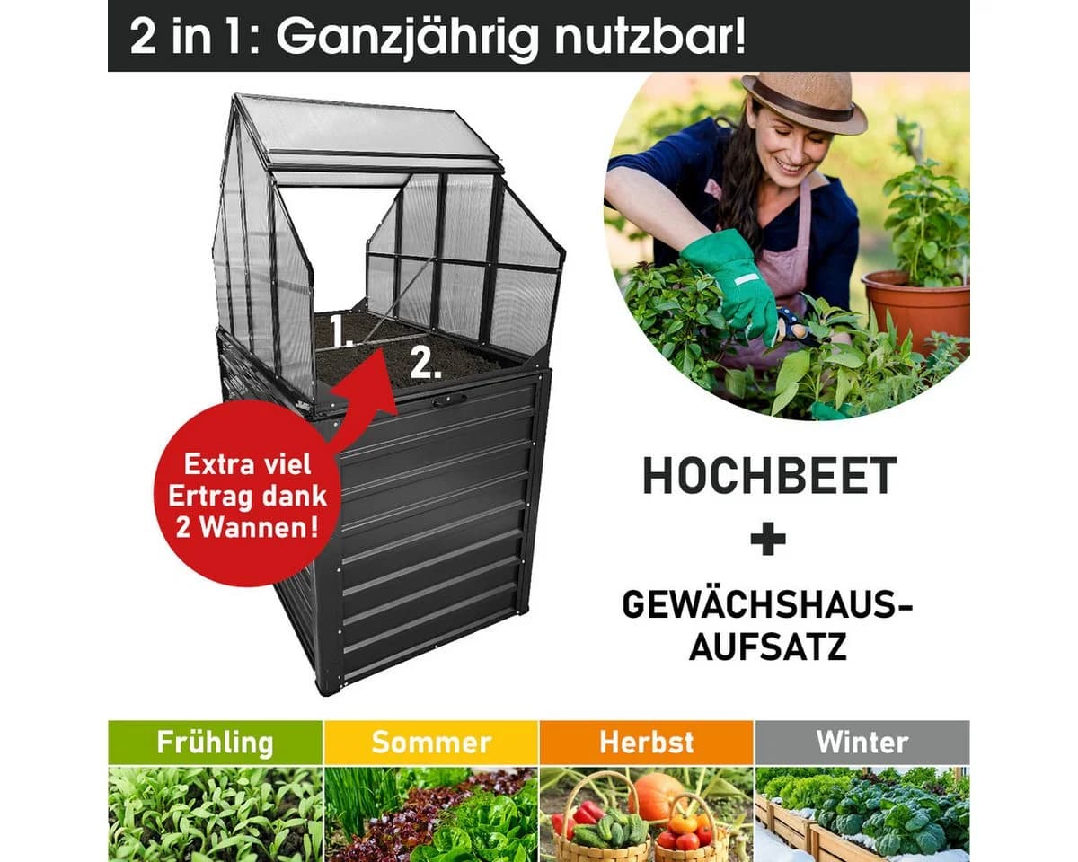 BRAST Hochbeet 2in1 mit Alu-Gewächshaus-Aufsatz