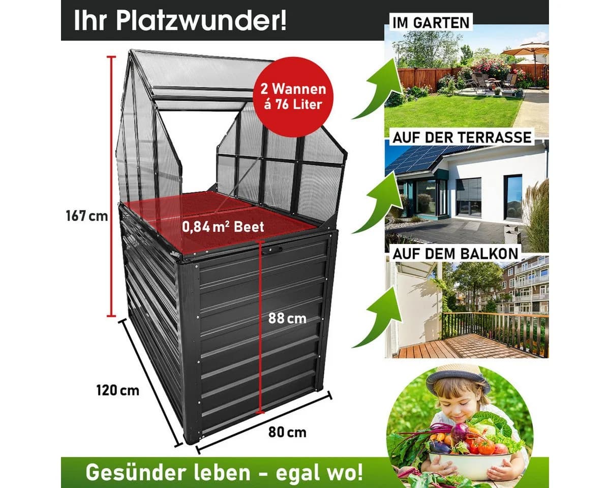 BRAST Hochbeet 2in1 mit Alu-Gewächshaus-Aufsatz - Bild 5