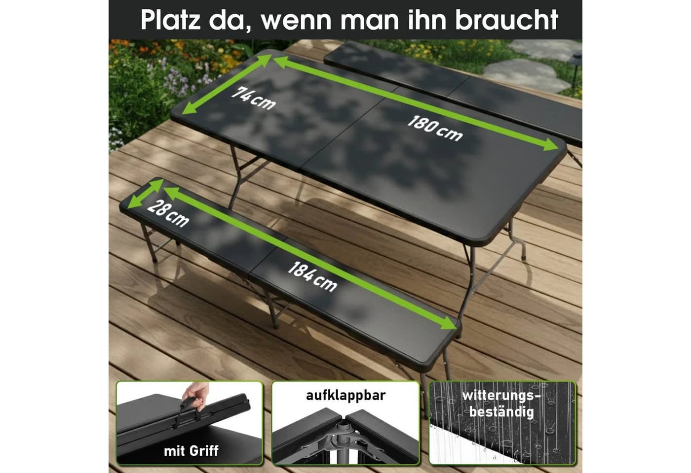 BRAST Bierzeltgarnitur Josef 3er Set Klappbar Schwarz