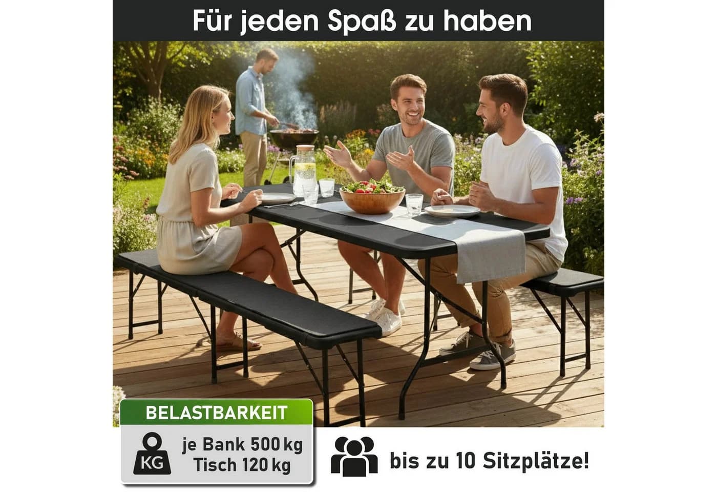 BRAST Bierzeltgarnitur Josef 3er Set Klappbar Schwarz - Bild 3