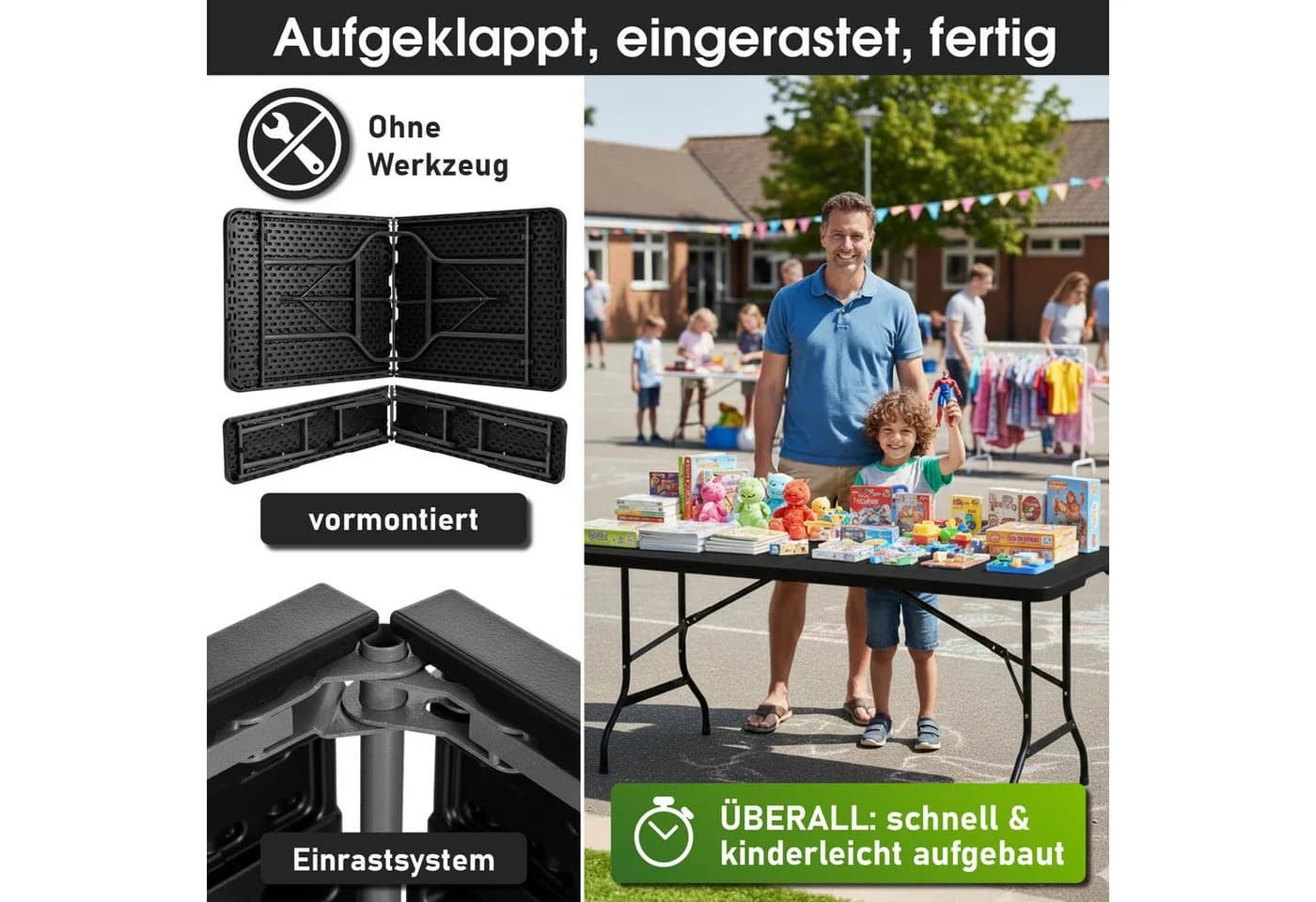 BRAST Bierzeltgarnitur Josef 3er Set Klappbar Schwarz - Bild 4