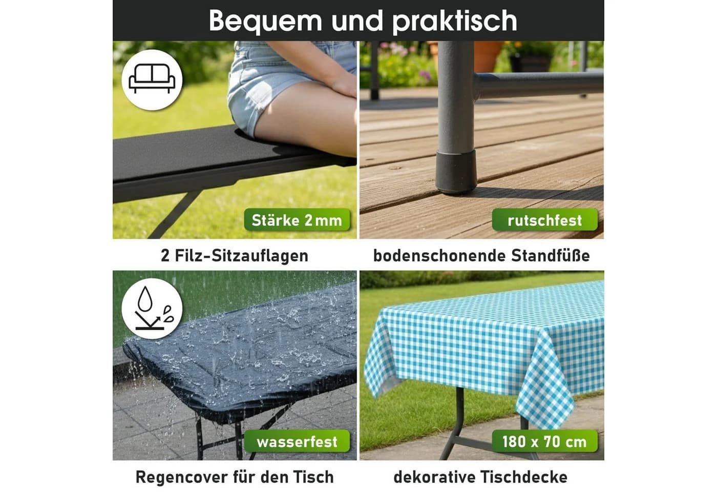 BRAST Bierzeltgarnitur Josef 3er Set Klappbar Schwarz - Bild 5