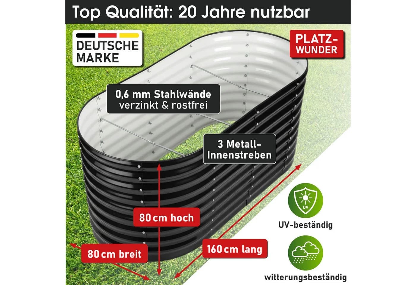 BRAST Hochbeet Metall Julia 160x80x80cm - Bild 4