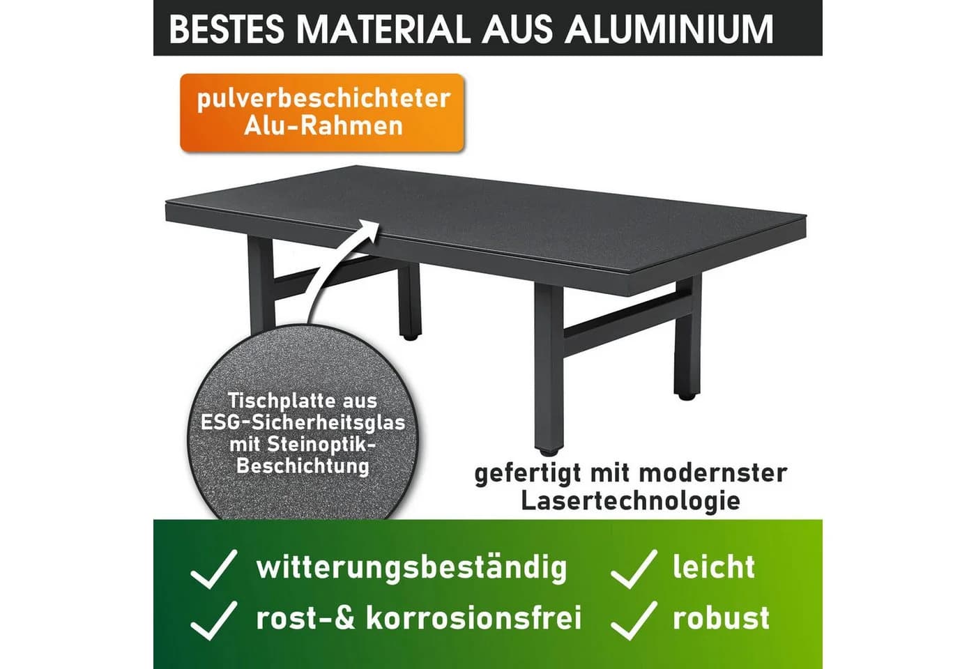 BRAST Loungetisch Adria Aluminium Grau ESG-Glas