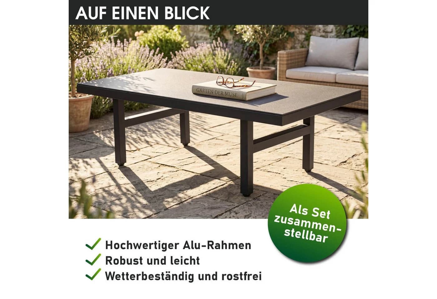 BRAST Loungetisch Adria Aluminium Grau ESG-Glas - Bild 5