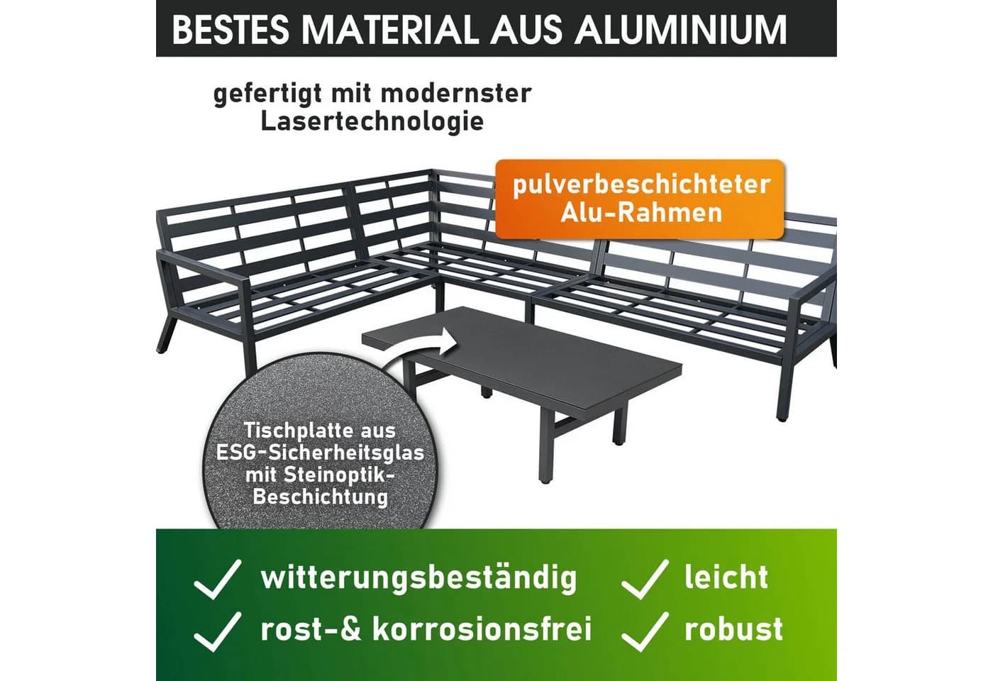 BRAST Gartenlounge-Set Adria Aluminium Grau 5-Sitzer