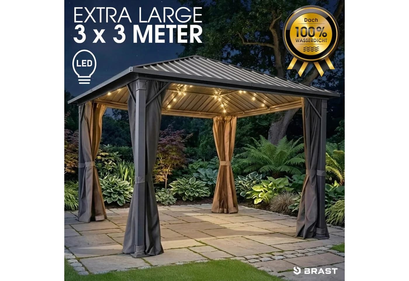 BRAST Pavillon Aluminium Miami Anthrazit mit Hardtop & LED