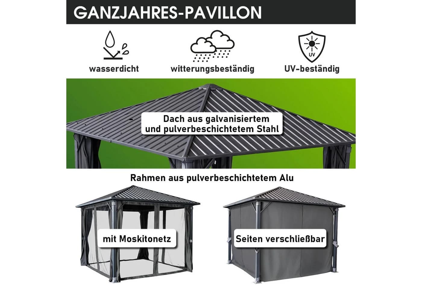 BRAST Pavillon Aluminium Miami Anthrazit mit Hardtop & LED - Bild 4