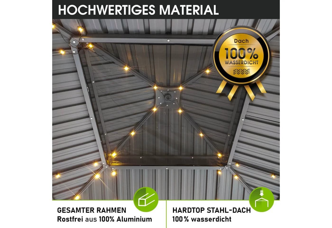 BRAST Pavillon Aluminium Miami Anthrazit mit Hardtop & LED - Bild 5