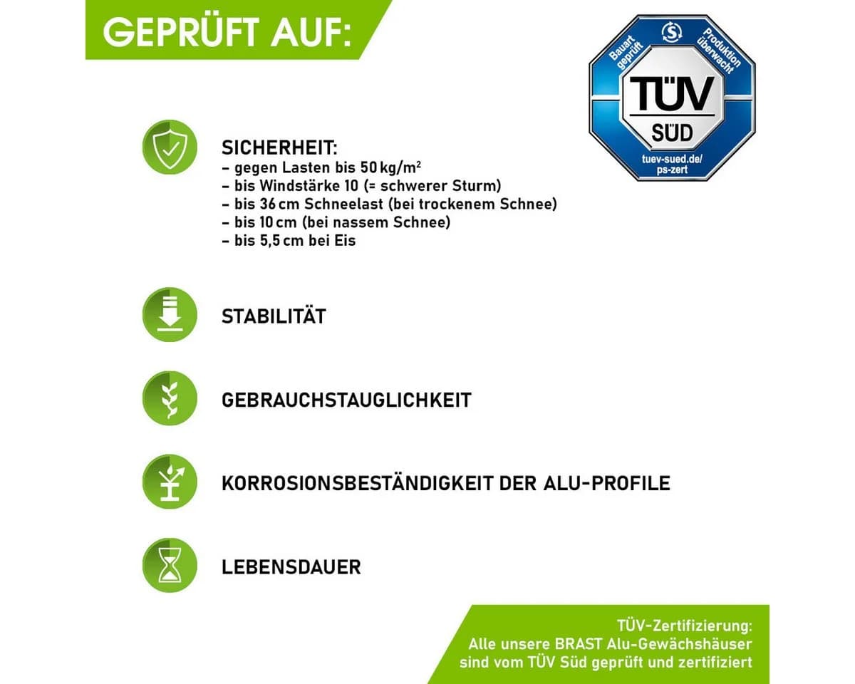 BRAST Gewächshaus ALU mit Fundament 380x250x235cm TÜV geprüft - Bild 3