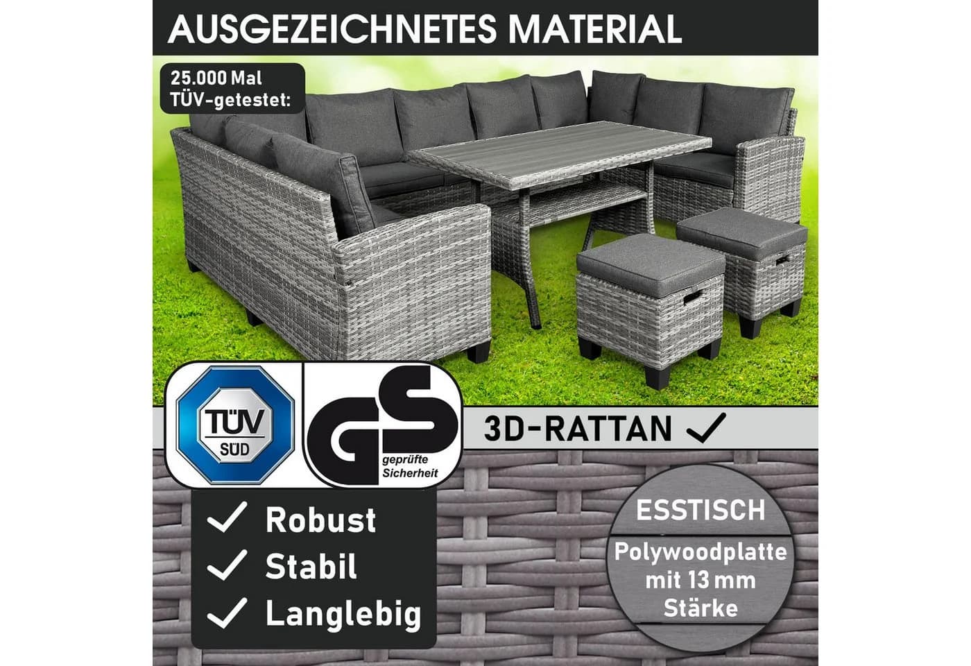 BRAST Gartenlounge-Set Family bis zu 11 Personen TÜV-geprüft Outdoor Loungemöbel - Bild 3