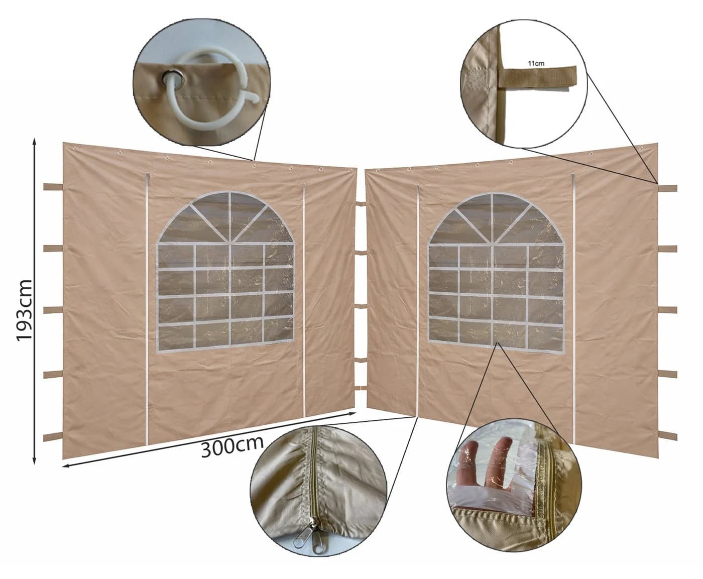 Quick Star Pavillonseitenteil 2x 300x193cm mit PVC Fenster Beige