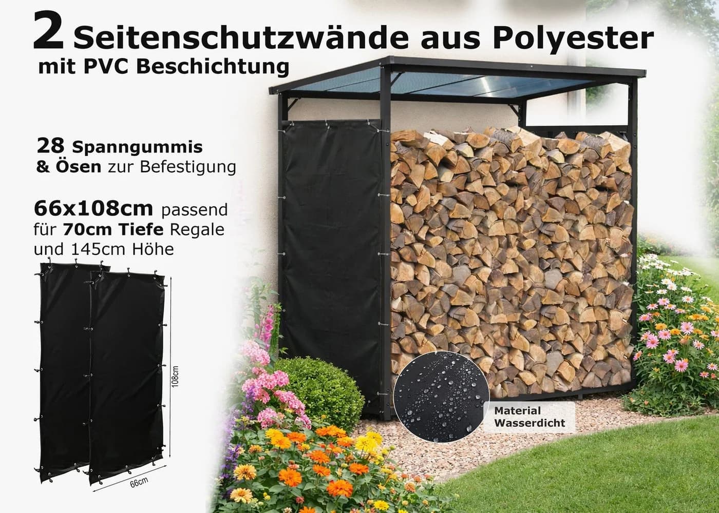 Quick Star Wetterschutz Seitlich für Kaminholzregal Schwarz Transparent - Bild 3