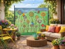 Quick Star Paravent Stellwand Outdoor Wetterfest Schwarz Bunt Bild 1