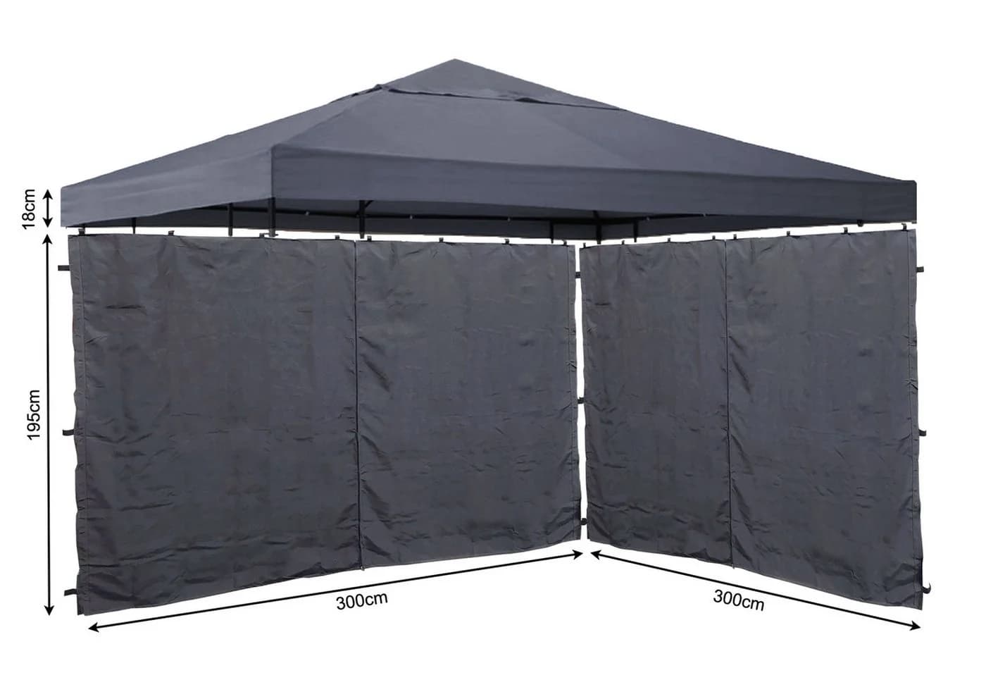 Quick Star Pavillon-Ersatzdach 3x3m Grau mit 2 Seitenteilen - Bild 2