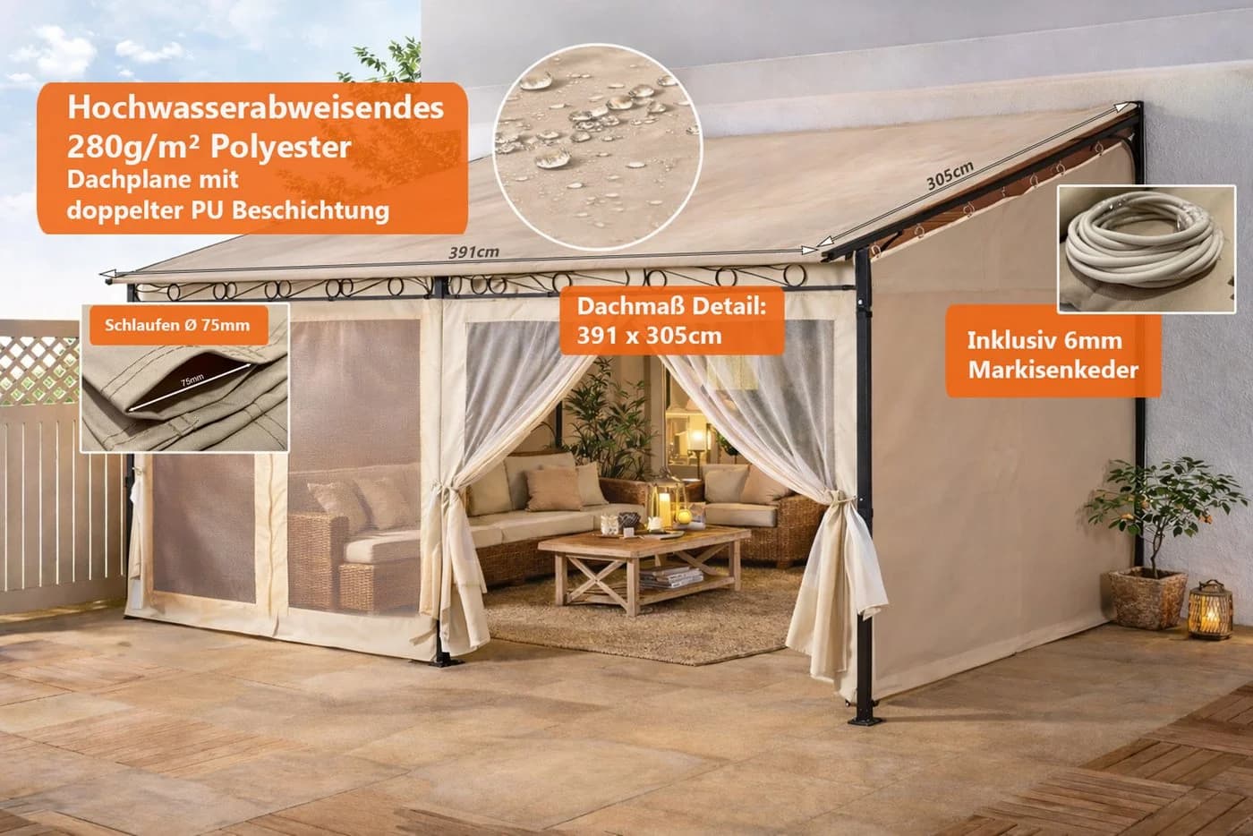 Quick Star Ersatzdach Rollpavillon 3x4m Beige