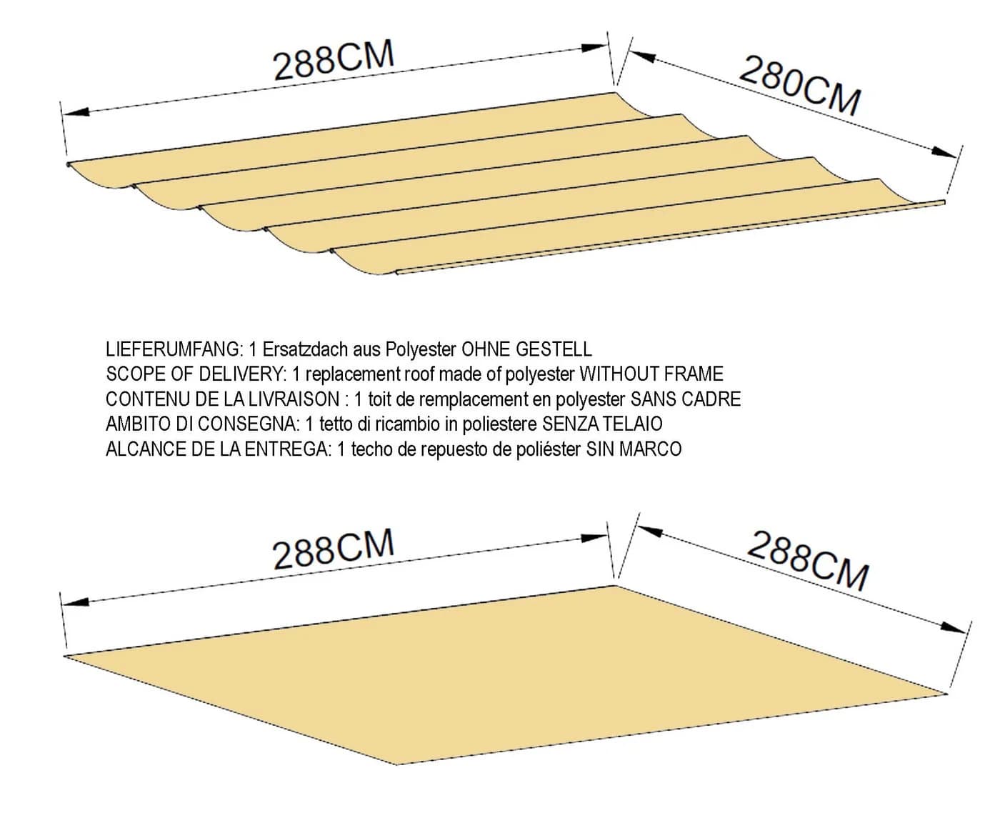 Quick Star Ersatzdach Flachdachpergola Firenze Beige UV-beständig