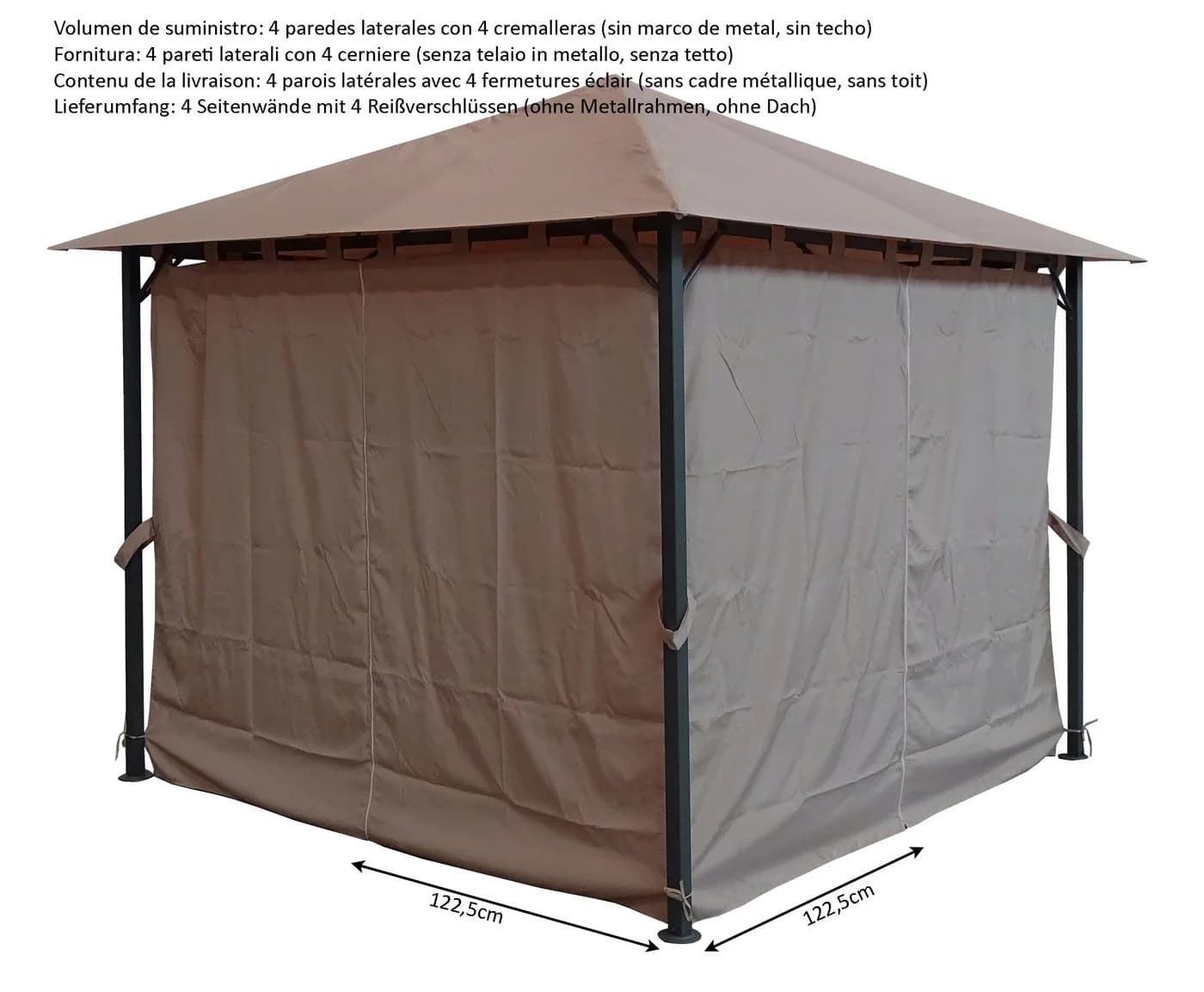 Quick Star Pavillonseitenteil 4 Seitenteile ohne Fenster Pavillon Paris 3x3m Taupe