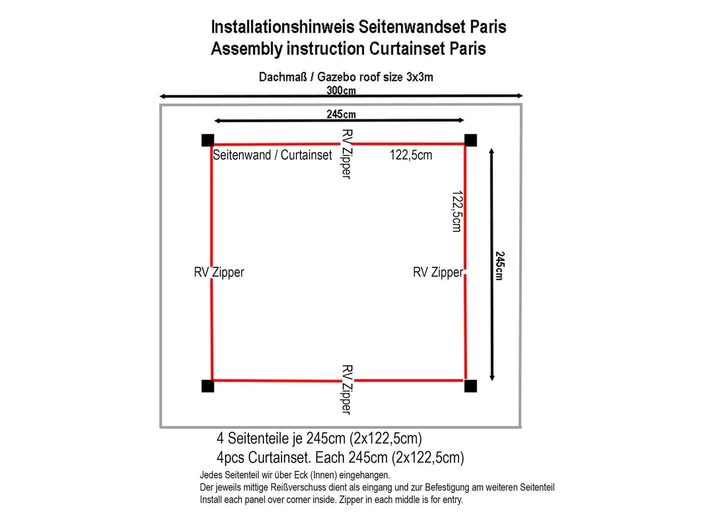 Quick Star Pavillonseitenteil 4 Seitenteile ohne Fenster Pavillon Paris 3x3m Taupe - Bild 5