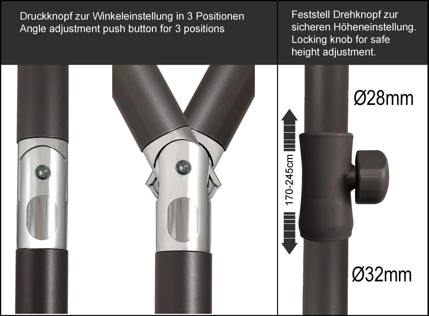 Quick Star Sonnenschirm 2x1,25m Rechteckig inklusive Schutzhülle