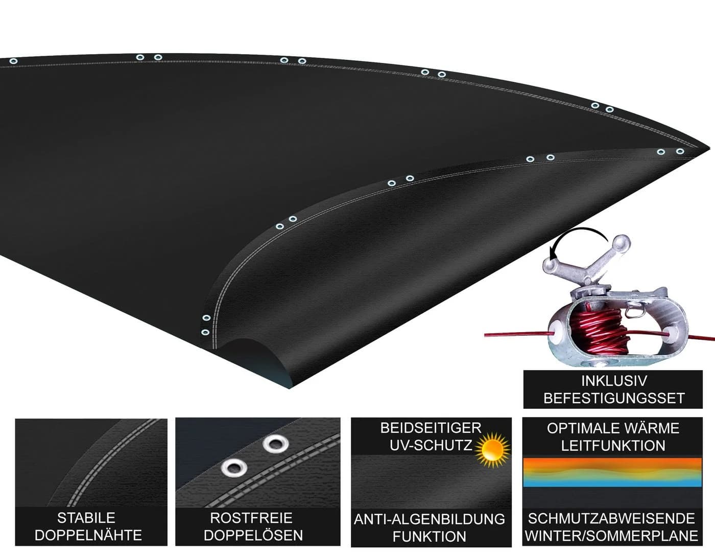 Quick Star Poolabdeckung Oval Schwarz 200g/m² - Bild 3