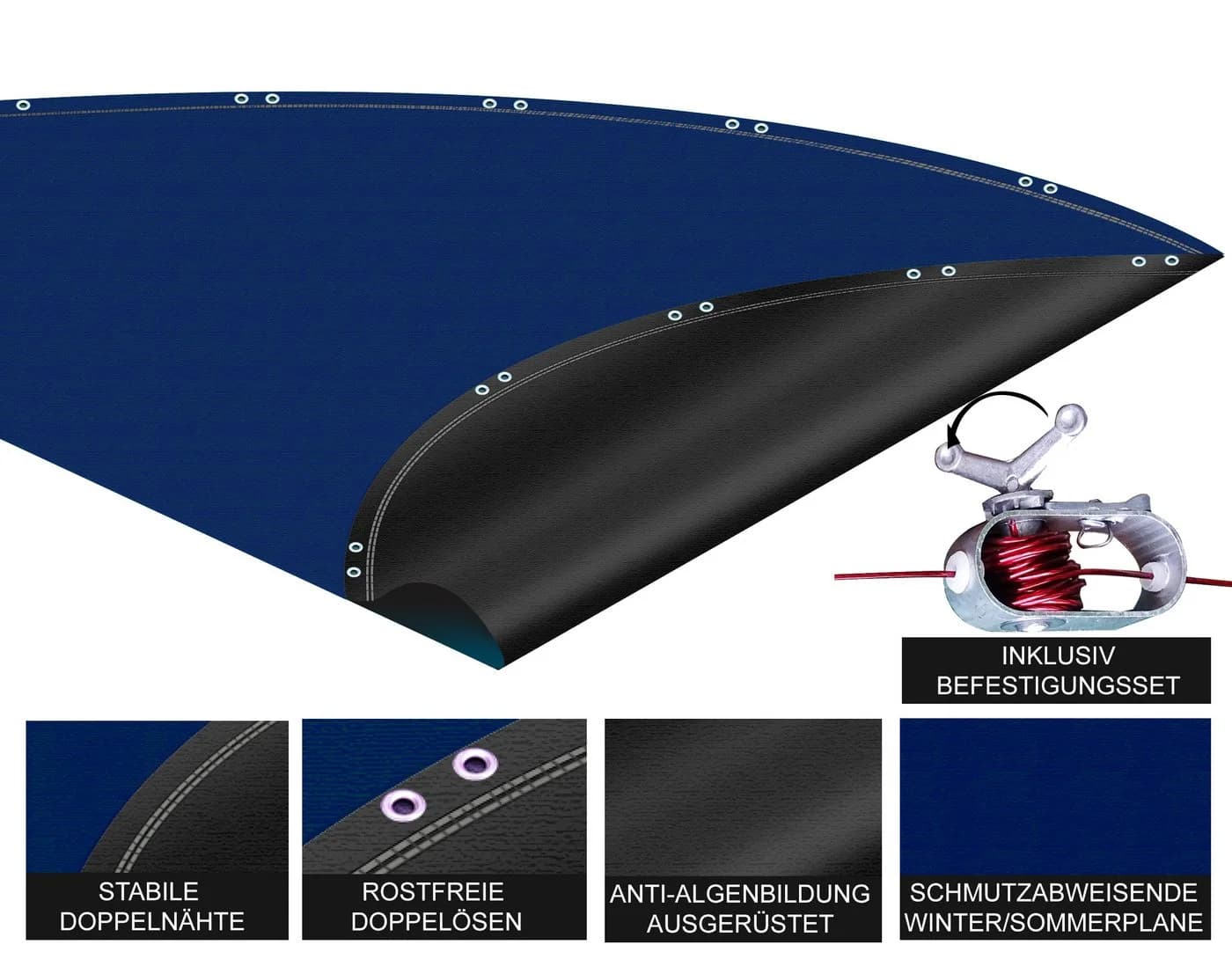 Quick Star Pool-Abdeckplane Rund UV-beständig Blau/Schwarz - Bild 3