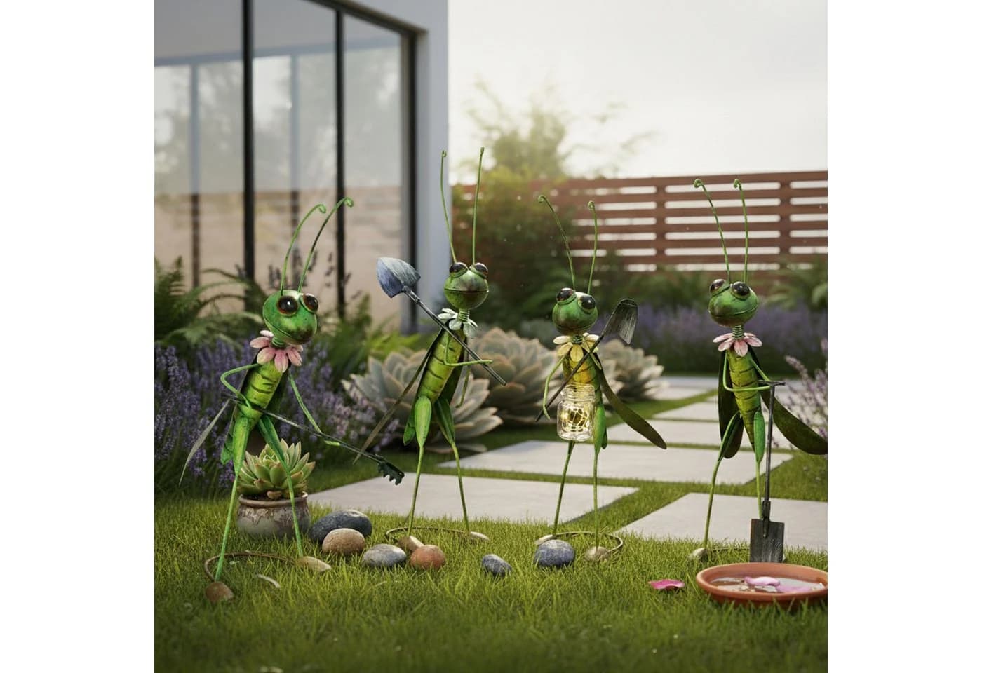Macosa Home Dekofigur Grashüpfer 4 Stück Metall Grün