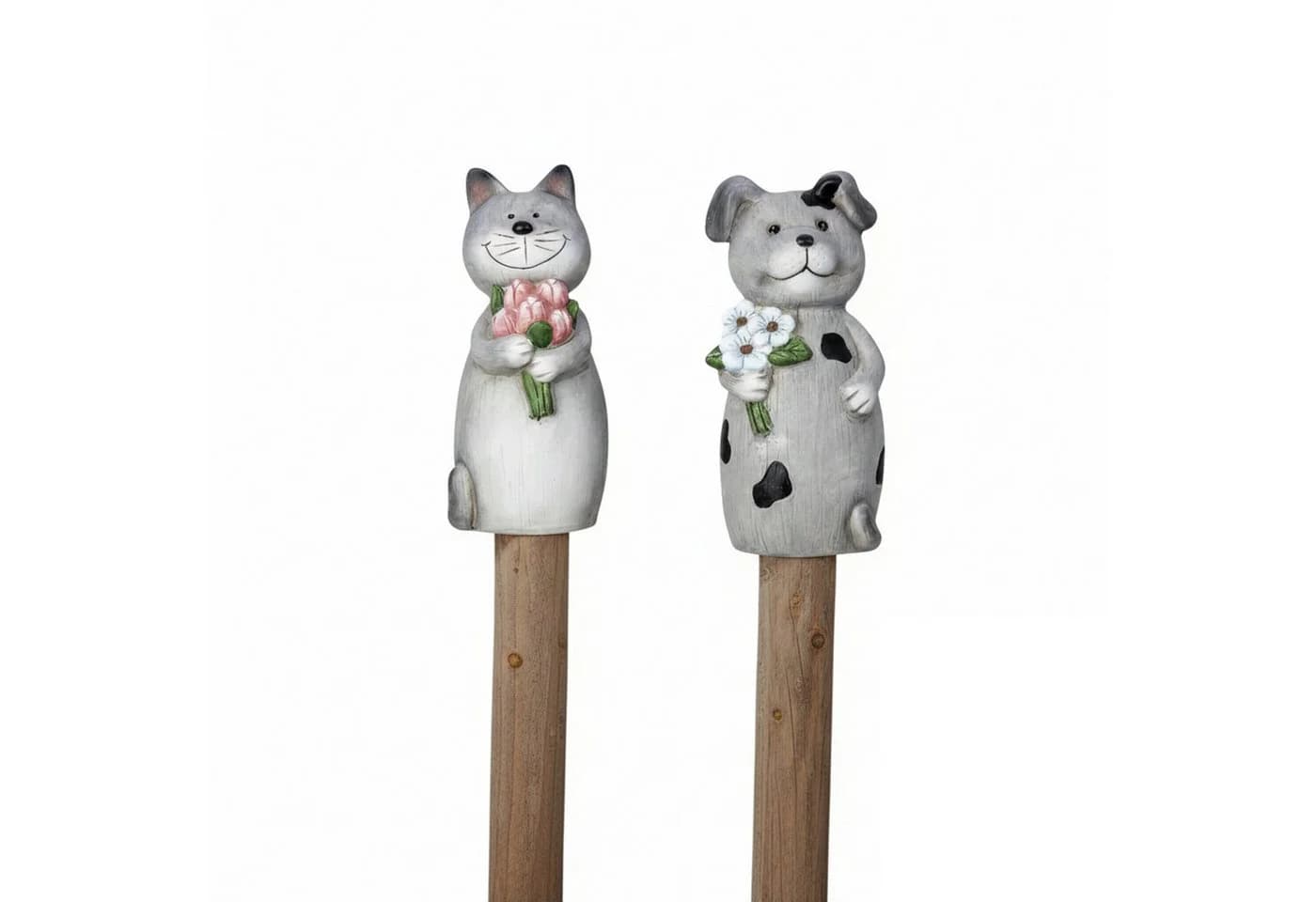 Macosa Home Dekofigur Pfostenhocker 2er Set Keramik Grau Zauntiere
