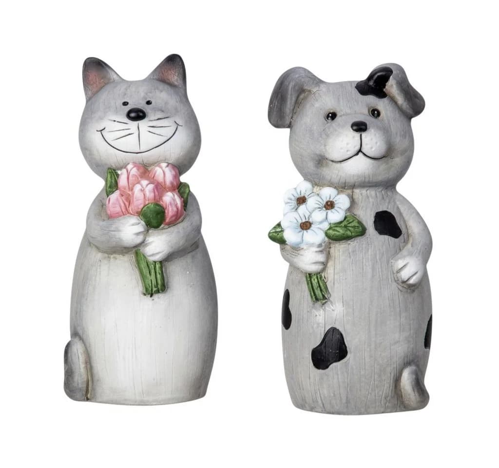 Macosa Home Dekofigur Pfostenhocker 2er Set Keramik Grau Zauntiere - Bild 2