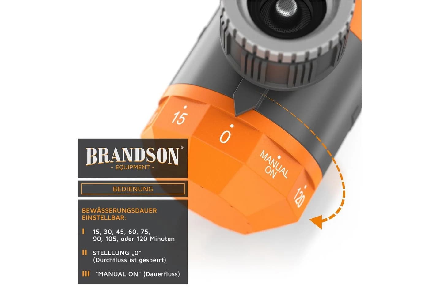 Brandson Bewässerungssteuerung Timer 15-120 Min. Orange/Schwarz - Bild 3