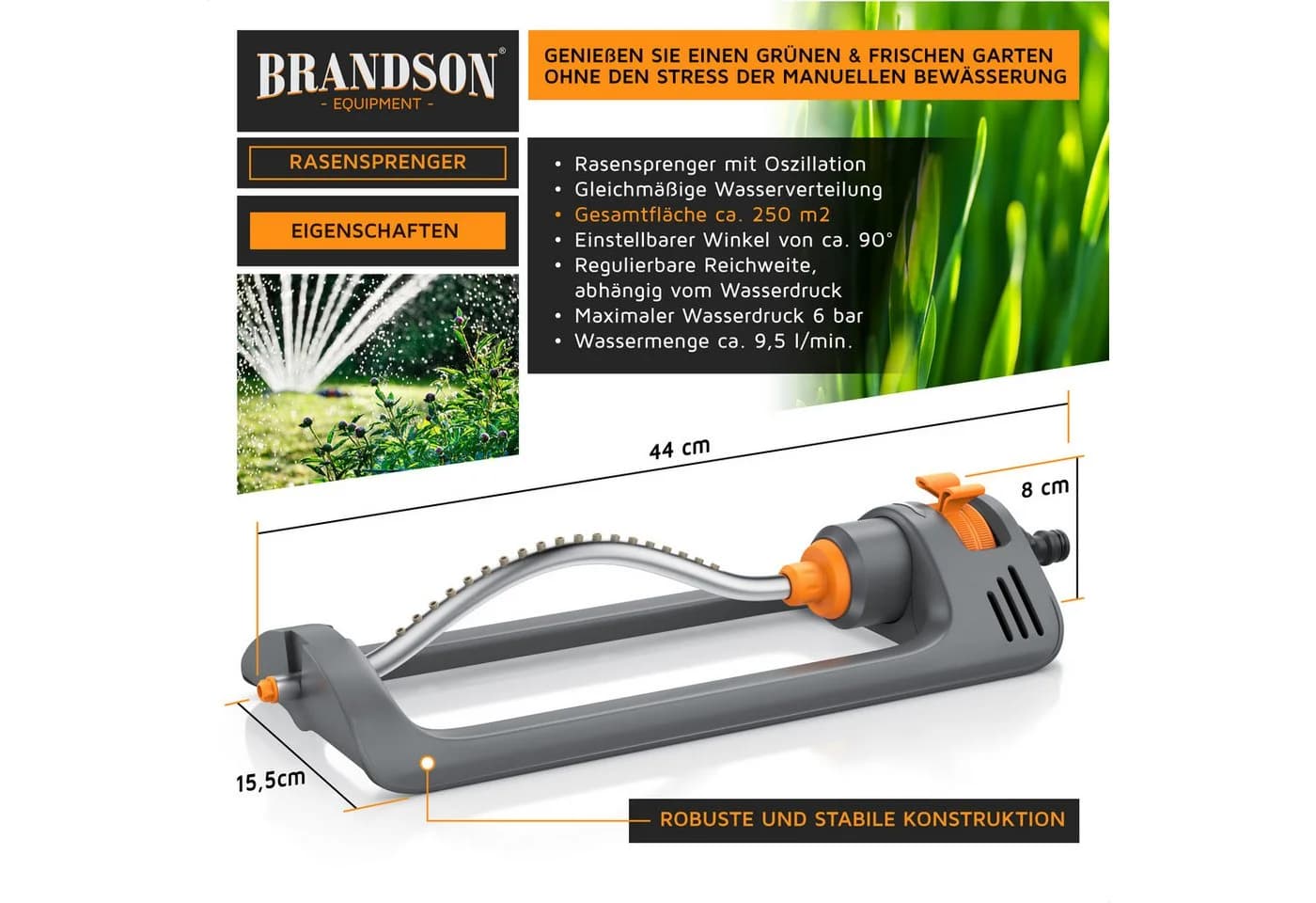 Brandson 1x Viereckregner Garten Rasensprenger