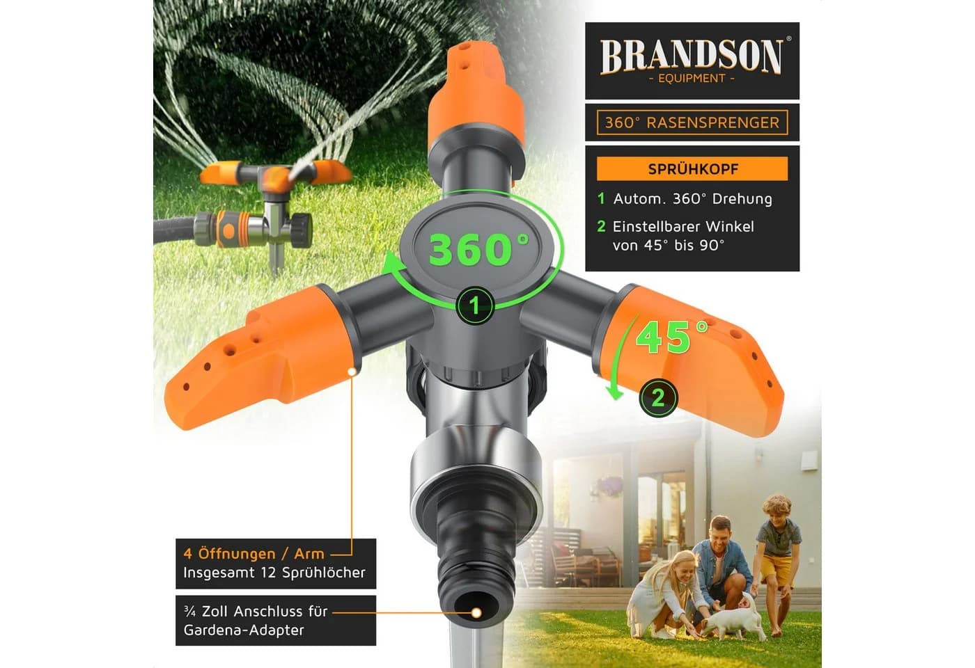 Brandson Rasensprinkler 3-fach Kreisregner mit Erdspieß - Bild 3