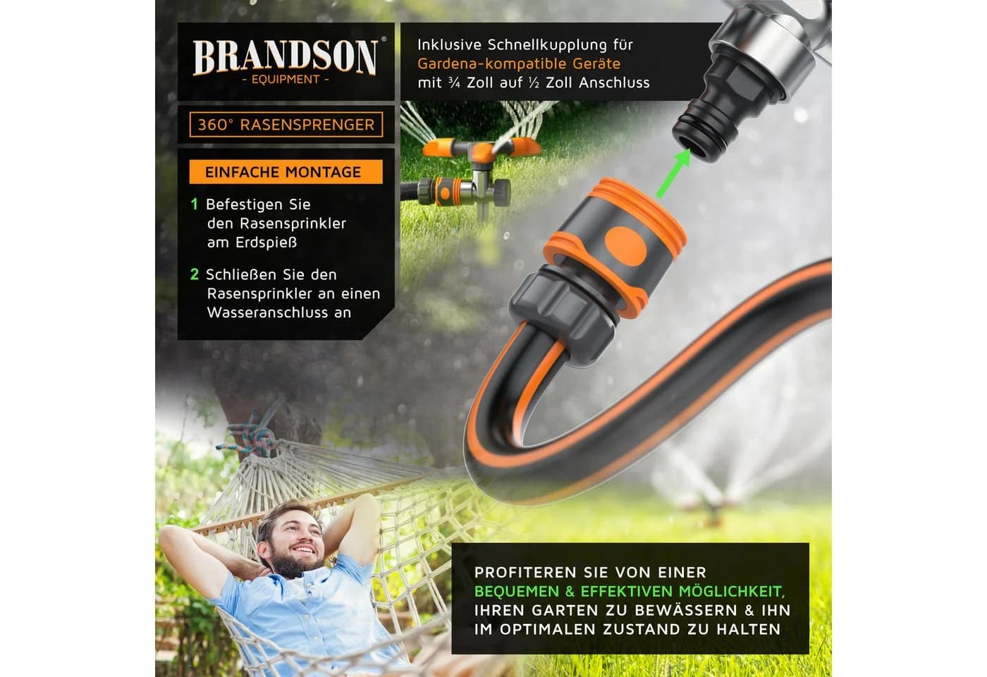 Brandson Rasensprinkler 3-fach Kreisregner mit Erdspieß - Bild 4