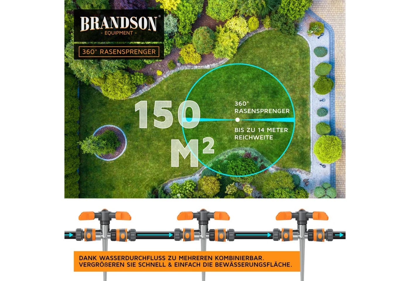 Brandson Rasensprinkler 3-fach Kreisregner mit Erdspieß - Bild 5