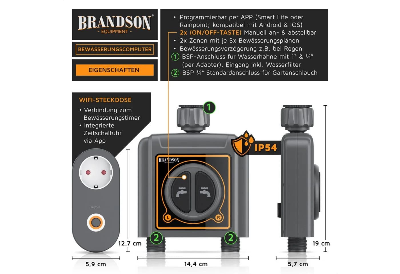 Brandson WiFi Bewässerungsuhr 2-Zonen Bewässerungscomputer mit App-Steuerung - Bild 2