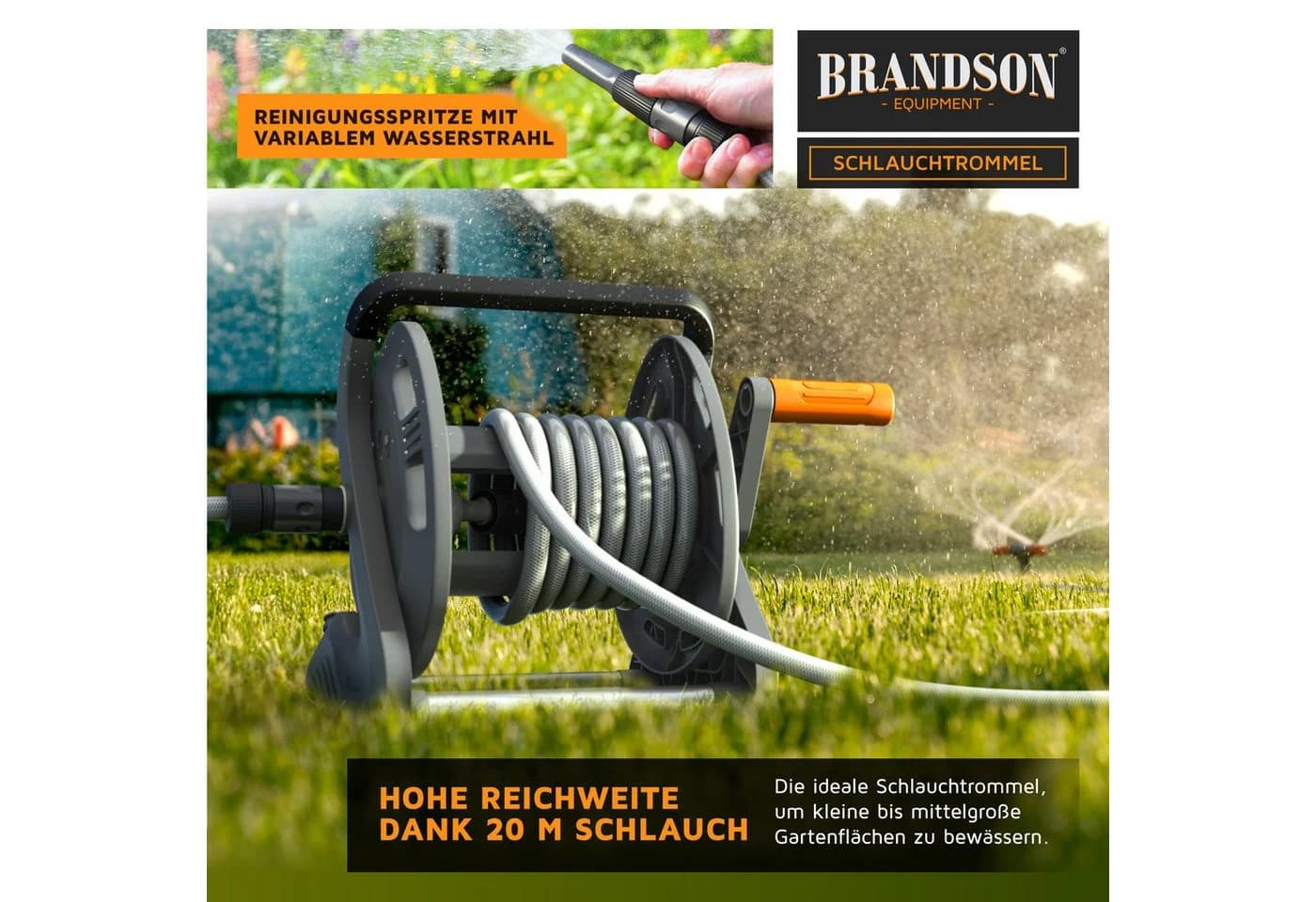 Brandson Schlauchtrommel mit 20m Gartenschlauch & Nachtropfstopp - Bild 4