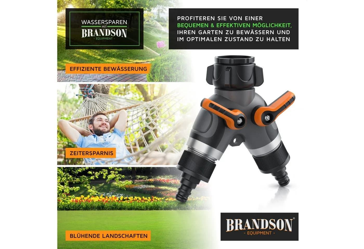 Brandson 2-Wege Wasserverteiler Y-Verteiler 3/4 Zoll Schwarz/Orange - Bild 5